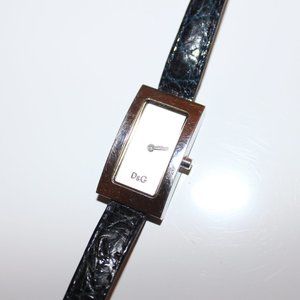 D&G Womens Watch with Black Crocodile Leather Band